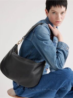 Quince Italian Leather Convertible Crescent Shoulder Bag Black